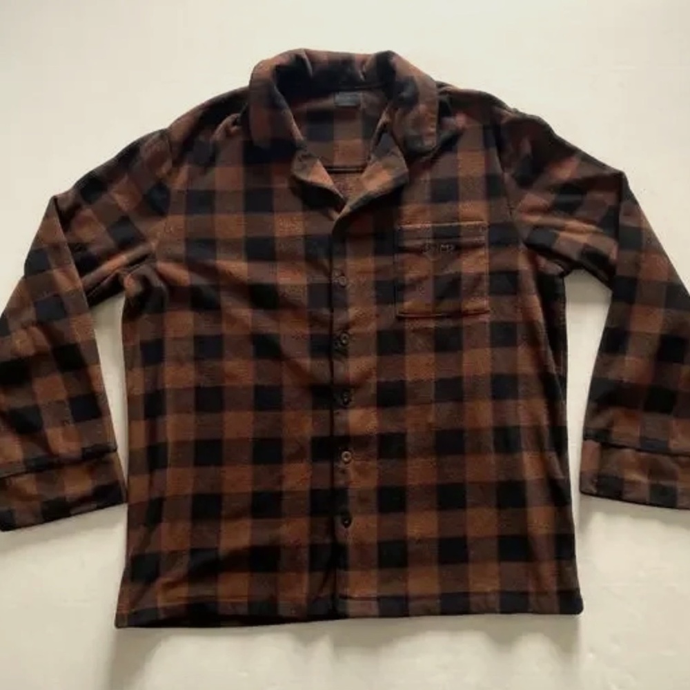 Skims Flannel Shirt Womens Medium Brown Black Jasper Buffalo Plaid Pajama Cozy